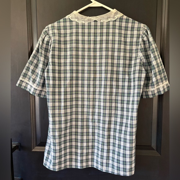 VTG 70s Miss Fashionality Short Sleeve Blouse Peter Pan Lace Collar Trim Rare - Picture 5 of 7